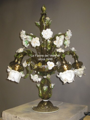 Murano glass table flambeau "ROSE GARDEN" 