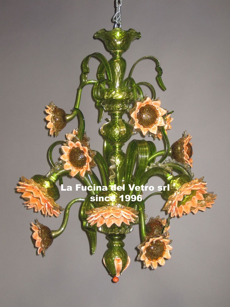 Sunflowers Flower Murano Glass Chandelier