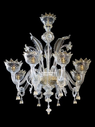 Lampadario in vetro di Murano "CLASSICO PENDAGLI ORO"